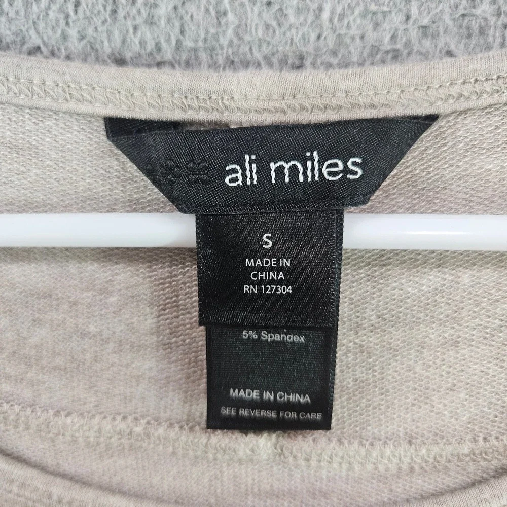 Ali Miles Womens Small Tan Ruffle Hem Tunic Top Long Sleeve Scoop Neck Heathered